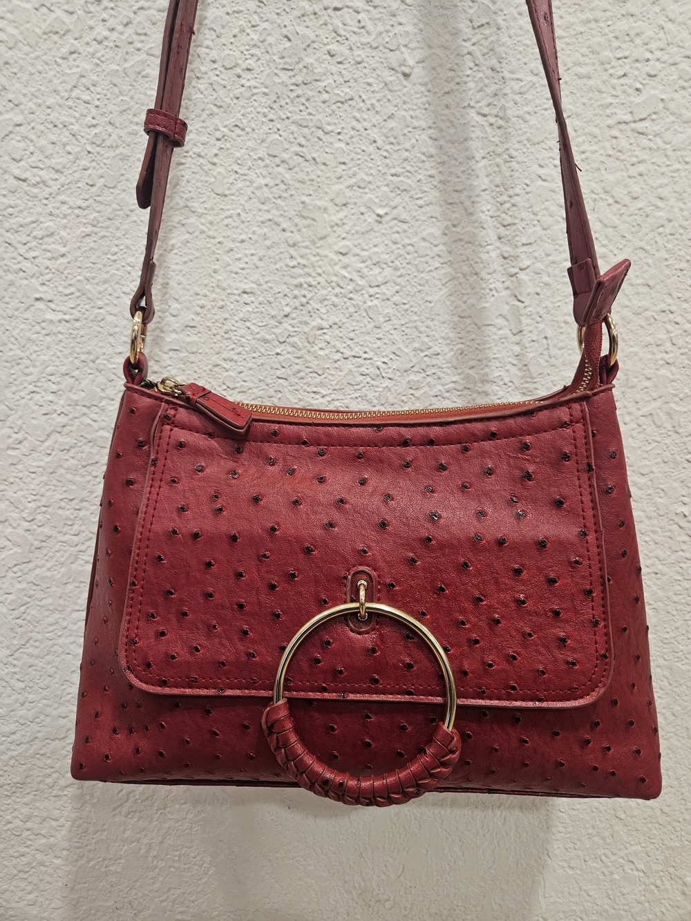 Carlos by Carlos Santana Red Faux Ostrich Crossbody Bag